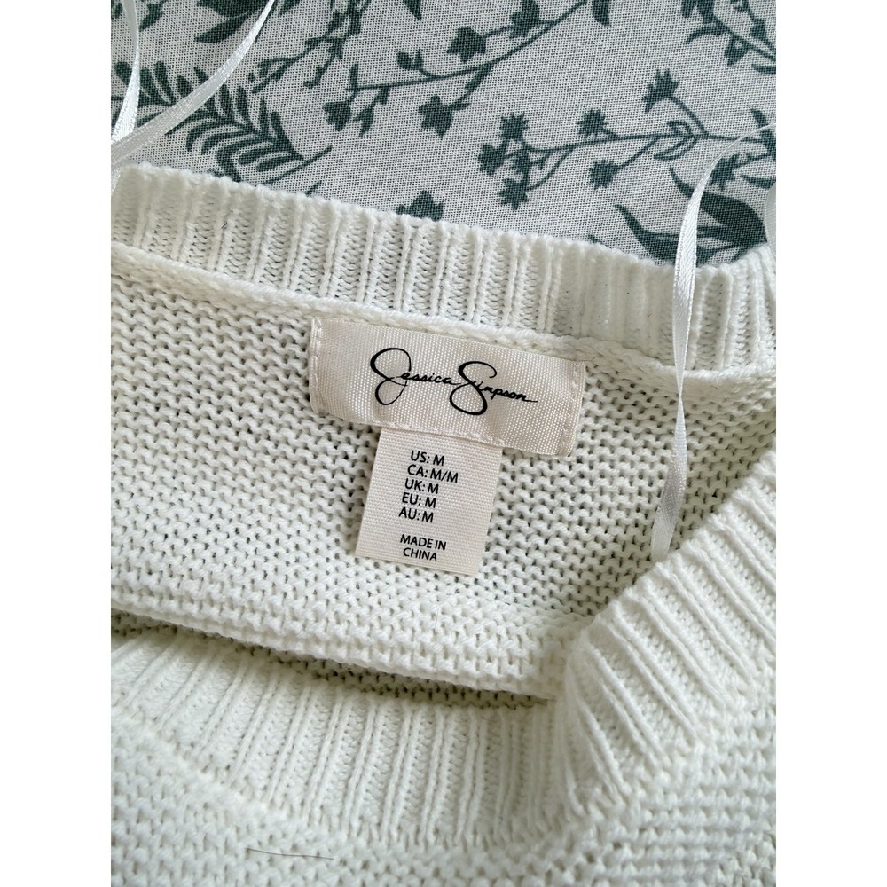 Jessica Simpson Cream Knit Heart Detail Crewneck Sweater Women's M Minimalist - Picture 6 of 9